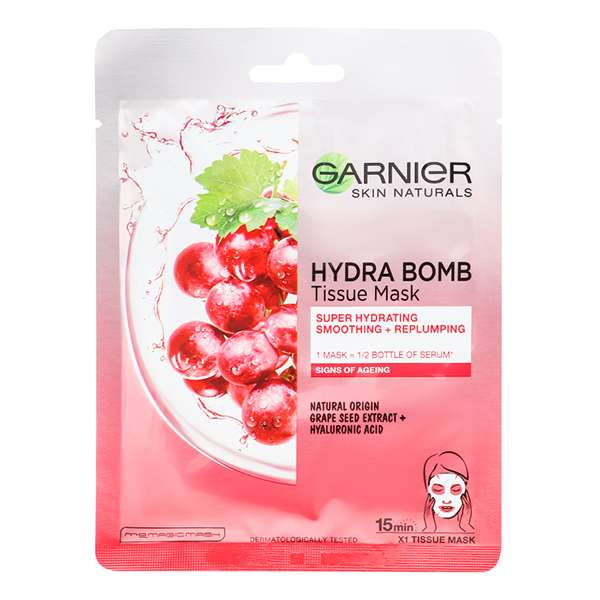 ماسک صورت گارنیه سری HYDRA BOMB مدل انگور وزن 28 گرم