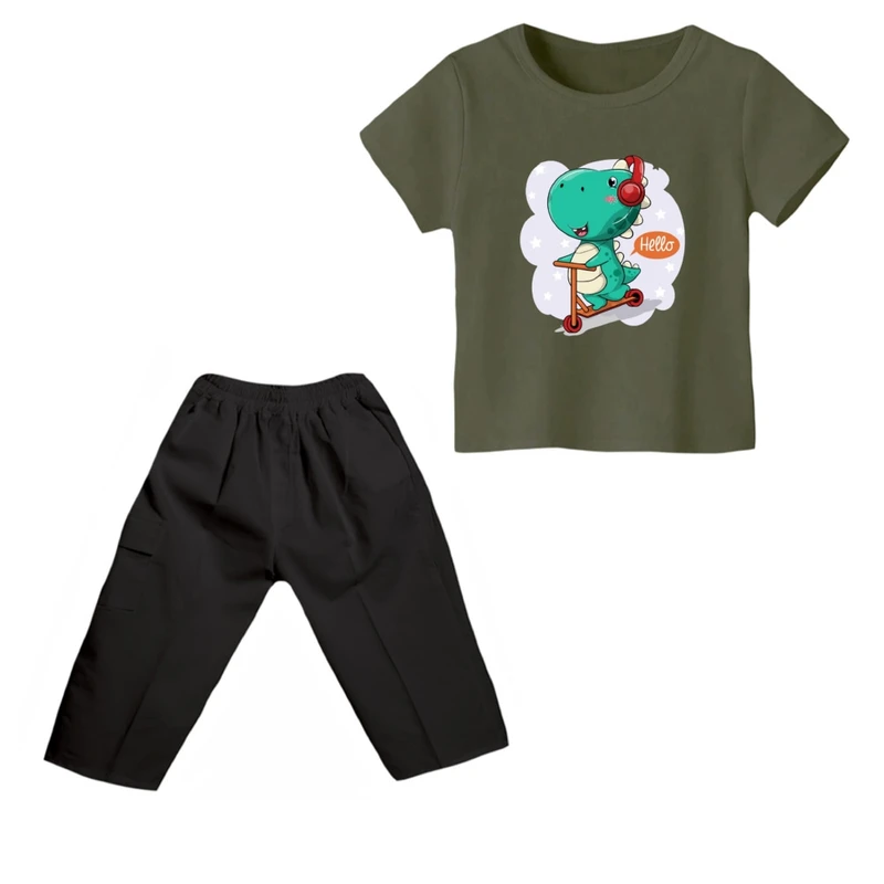 ست تی شرت و شلوارک پسرانه مدل دایناسور کد ۳