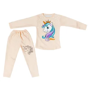 ست تی شرت آستین بلند و شلوار دخترانه مدل Unicorn کد 55
