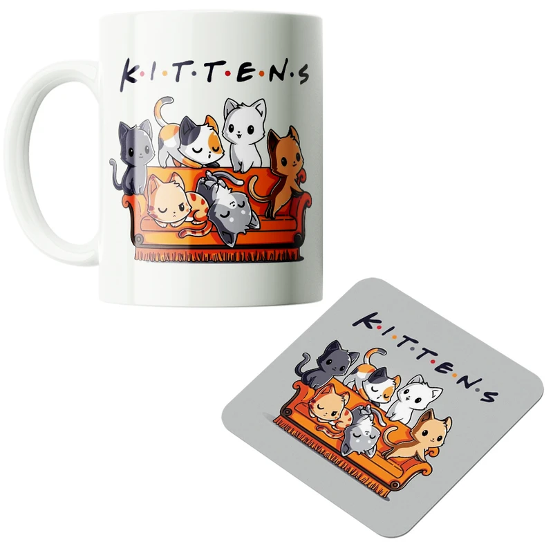 ماگ پاد آفرین مدل گربه کیوت فانتزی بامزه کارتونی کد PZ400 به همراه زیرلیوانی