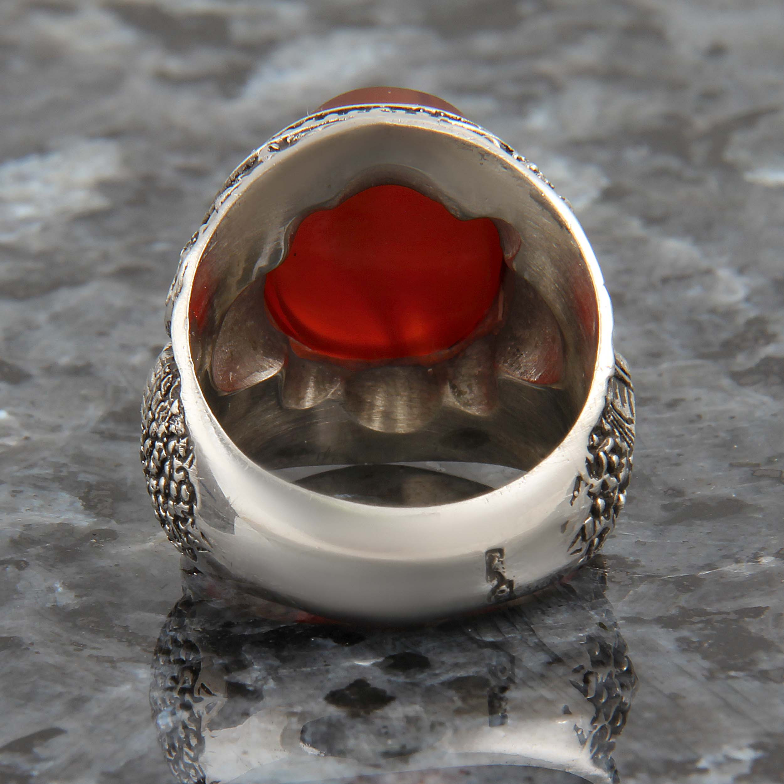 انگشتر نقره مردانه بازرگانی میلادی مدل سنگ عقیق یمنی کهنه رکاب دست ساز سیاه قلم کد AM_1659