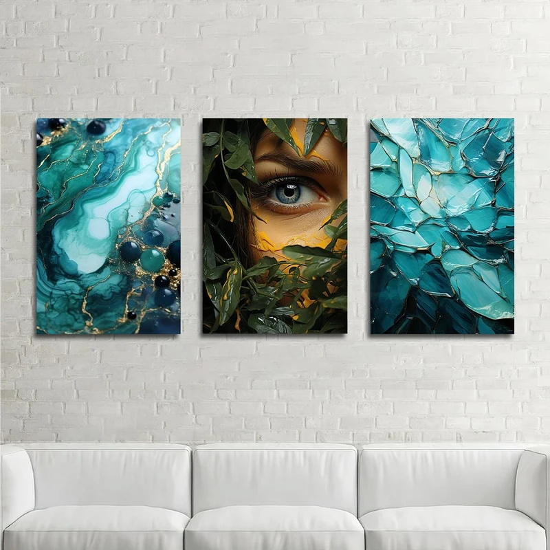 تابلو شاسی بکلیت طرح نقاشی آبستره و دکوراتیو چهره مدل SH-1368 مجموعه 3 عددی