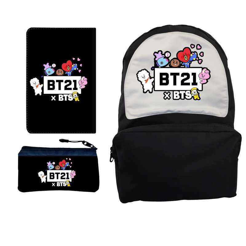 کوله پشتی مدل گروه موسیقی bts bt-21 به همراه کلاسور و جامدادی