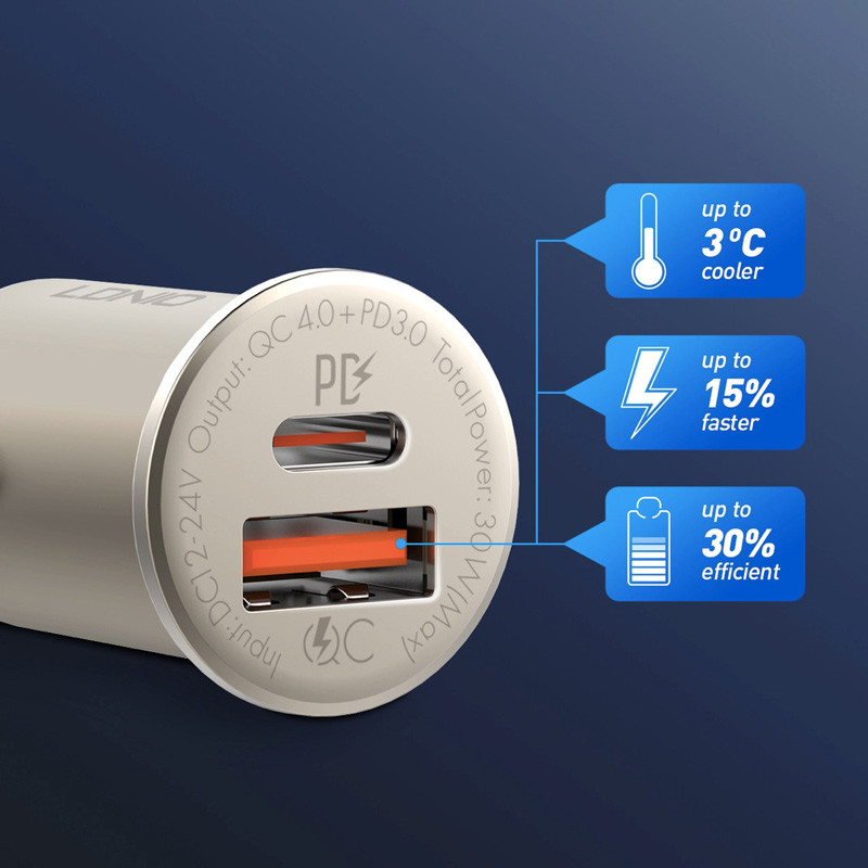 شارژر فندکی الدینیو مدل C506Q به همراه کابل تبدیل microUSB