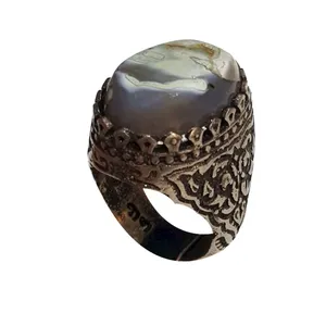 انگشتر نقره مردانه مدل عقیق سلیمانی ابر و مه و باد سلطانی ASABM1915