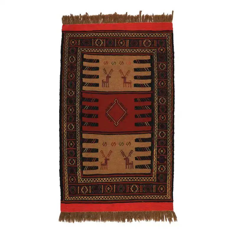 گلیم دستبافت یک و نیم متری مدل سفره کردی کد 4020407