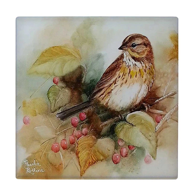  زیر لیوانی  طرح نقاشی پرنده روی شاخه آلبالو کد    6167389_5495