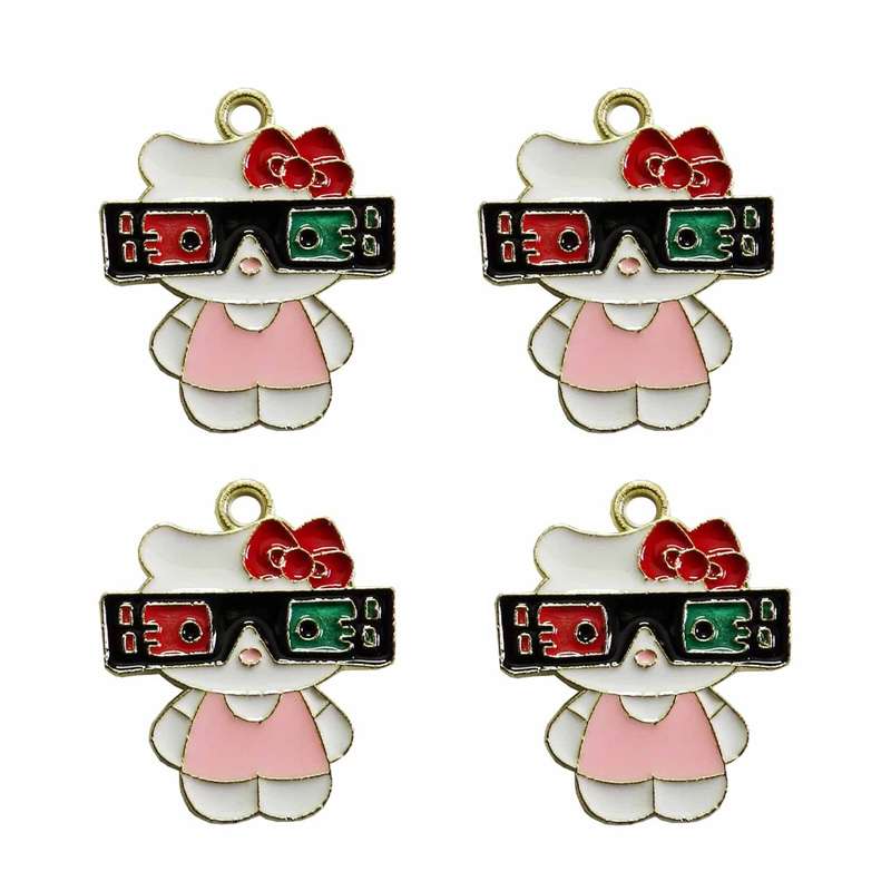 آویز گردنبند دخترانه مدل گربه عینکی کد 46 بسته 4 عددی