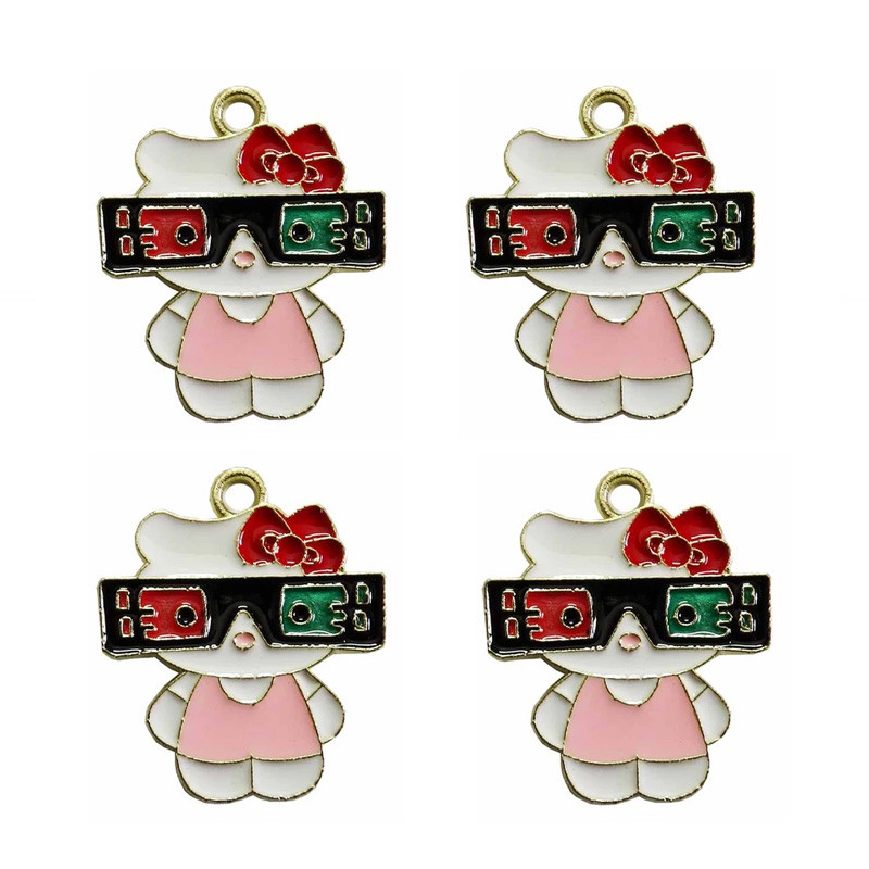 آویز گردنبند دخترانه مدل گربه عینکی کد 46 بسته 4 عددی