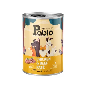 کنسرو سگ پابلو طعم گوشت و مرغ مدل پته وزن 800 گرم