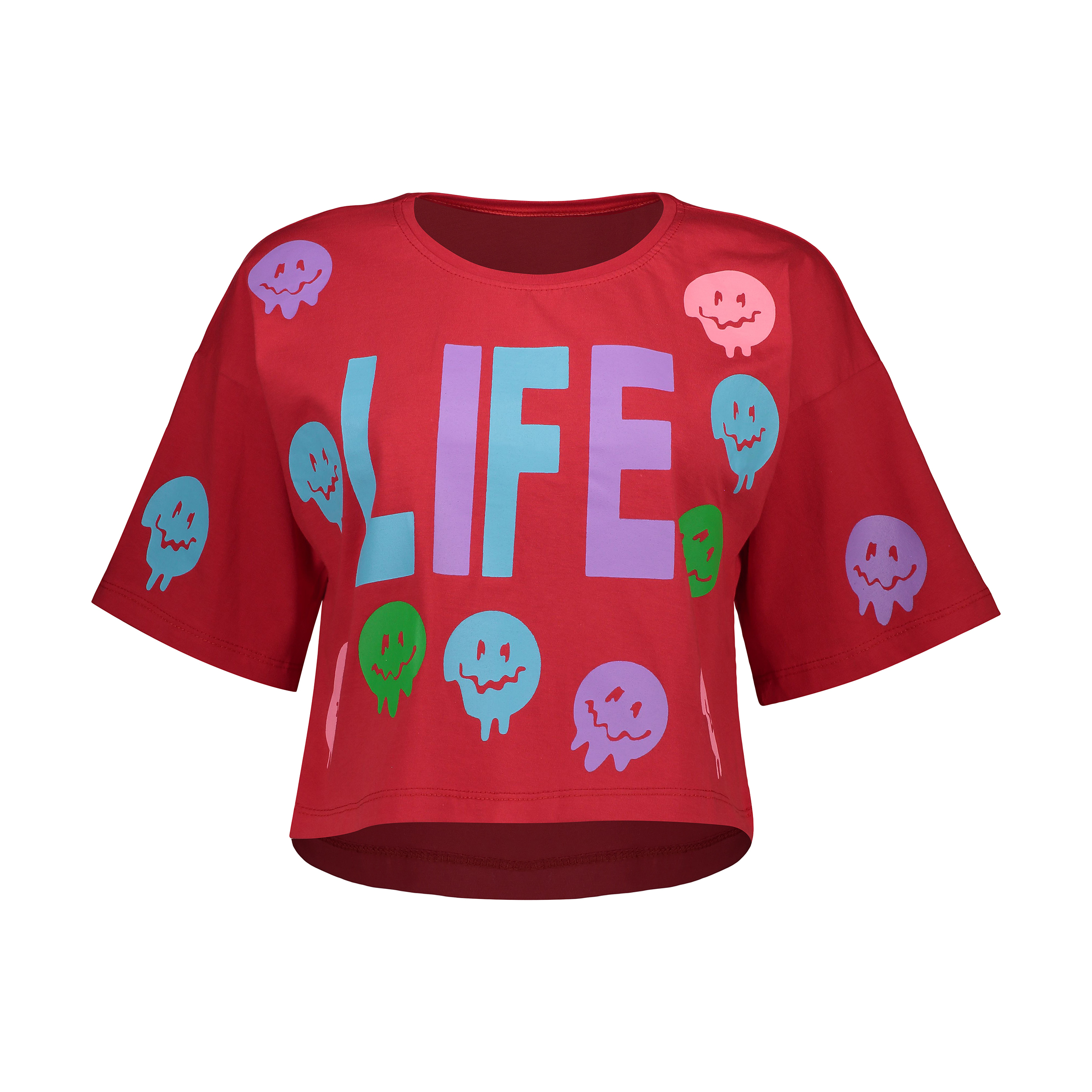 کراپ‌تاپ آستین کوتاه زنانه طرح لایف کد Mhr-7