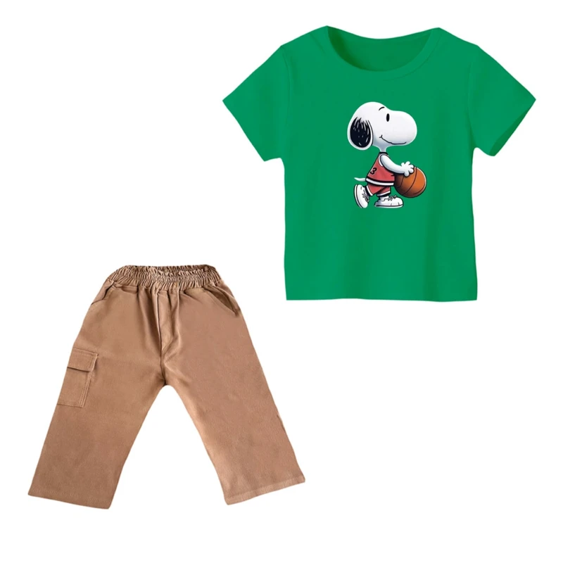 ست تی شرت و شلوارک پسرانه مدل اسنوپی کد 82