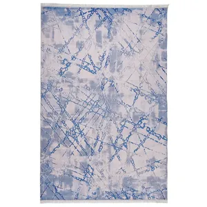 فرش ماشینی 700 شانه محتشم زمینه آبی حاشیه آبی مدل 100480 