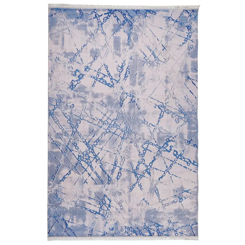 فرش ماشینی 700 شانه محتشم زمینه آبی حاشیه آبی مدل 100480 