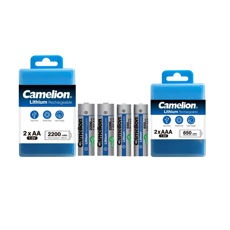 باتری قلمی و نیم قلمی قابل شارژ کملیون مدل USB-TYPE C-LI-ION ظرفیت 2200-650 میلی آمپر بسته ۴ عددی