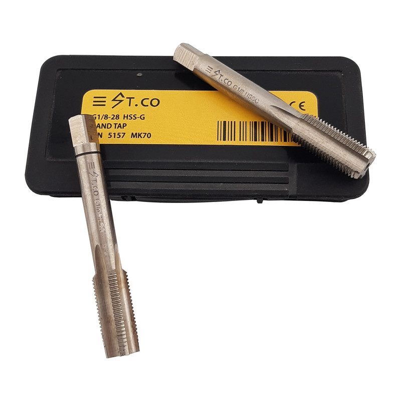 قلاویز دستی استیکو مدل G1/8-28 HSSG سایز 1/8 اینچ مجموعه 2 عددی