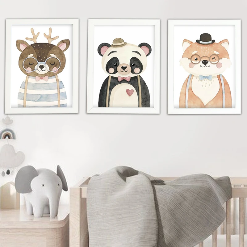 تابلو اتاق کودک مدل روباه و پاندا و گوزن مجموعه 3 عددی