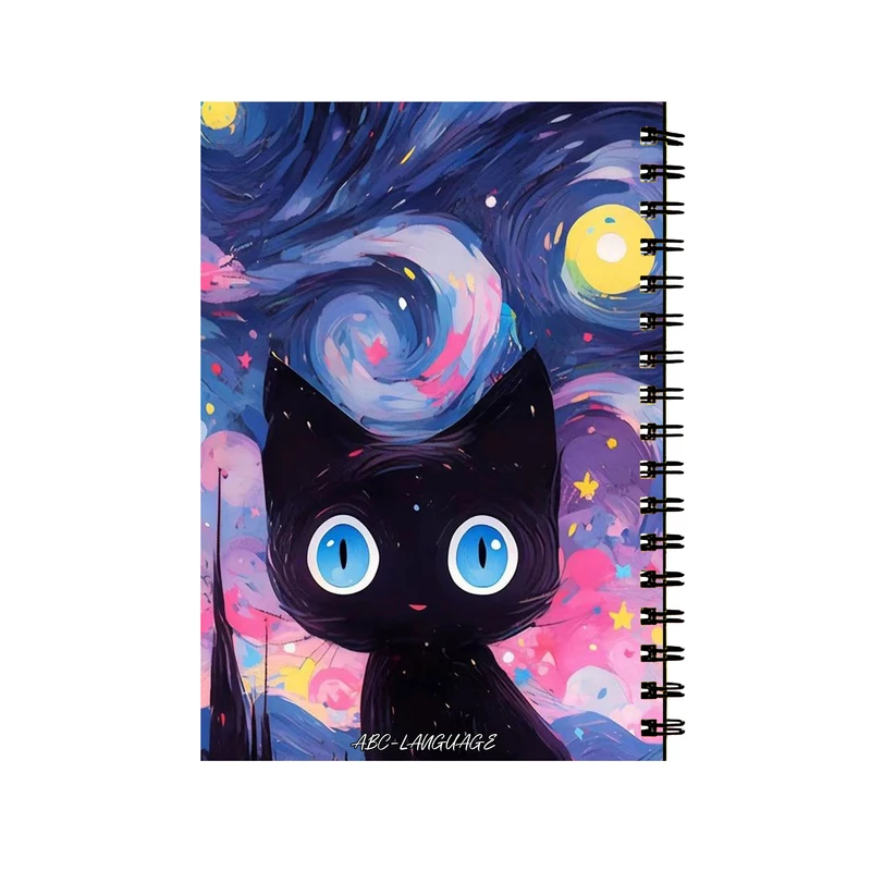 دفتر زبان 50 برگ طرح گربه شب پرستاره کد 87