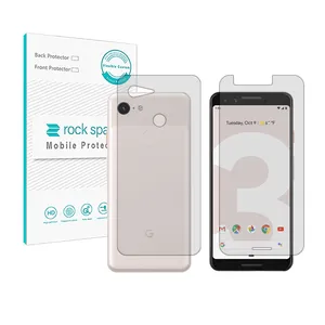 Rockspace HyGEL model transparent screen protector suitable for Google Pixel 3 mobile phone along with the back of the phone