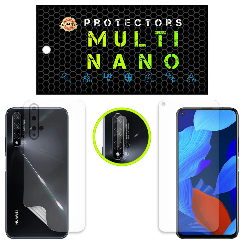 محافظ صفحه نمایش آنتی رفلکس مولتی نانو مدل X-SFB مناسب برای گوشی موبایل هوآوی Nova 5T به همراه محافظ پشت و محافظ لنز دوربین