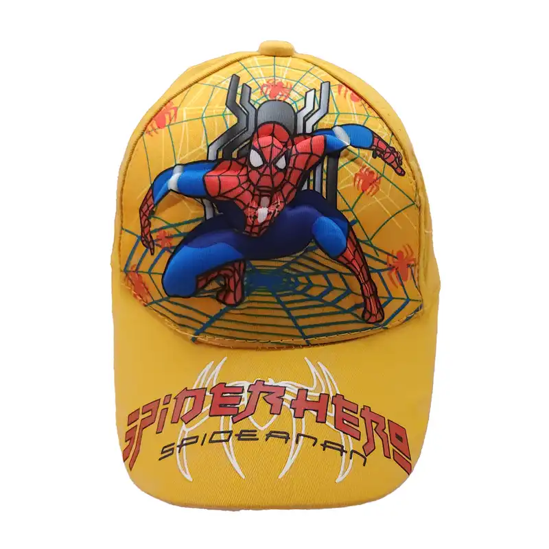 کلاه کپ بچگانه مدل مردعنکبوتی برجسته رنگ زرد