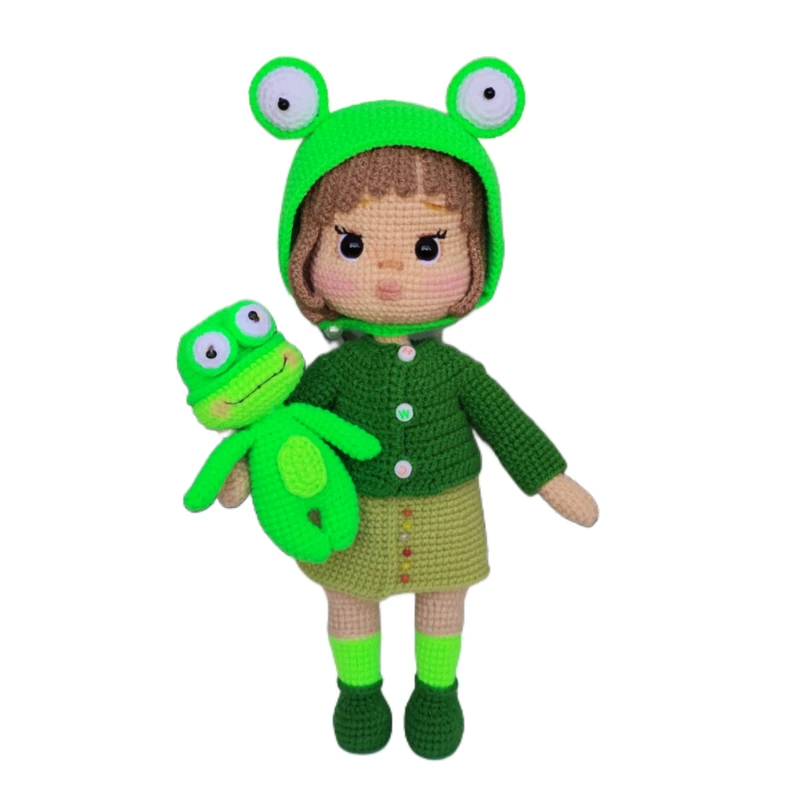 عروسک بافتنی مدل دختر کلاه قورباغه ای مجموعه دو عددی