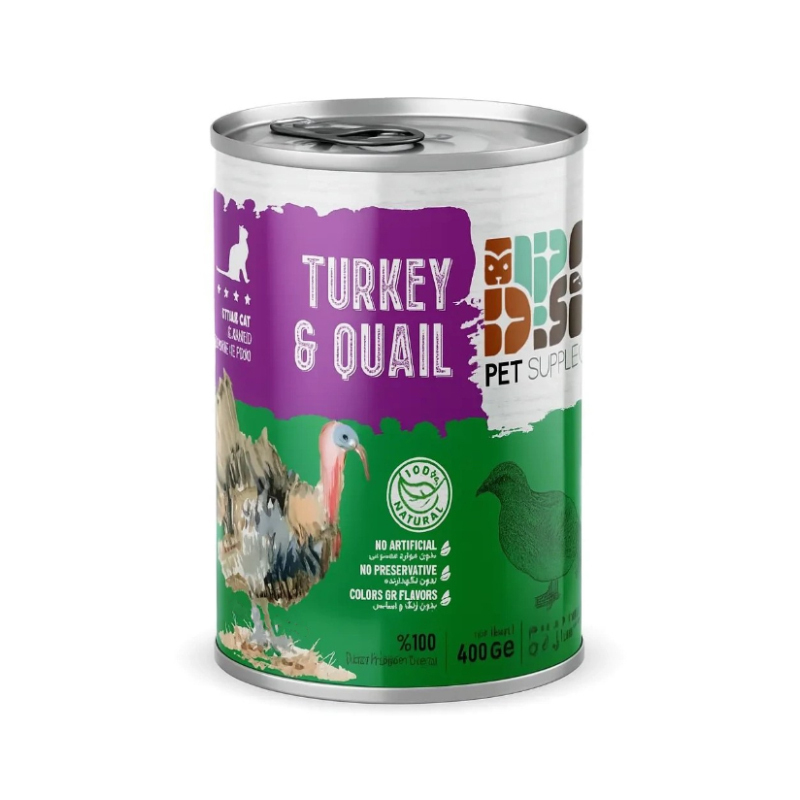 کنسرو غذای گربه بالغ دی پی اس مدل نچرال طعم بوقلمون و بلدرچین وزن ۴۰۰ گرم