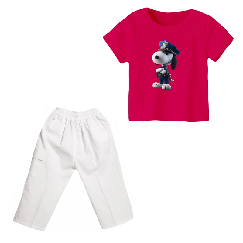 ست تی شرت و شلوارک دخترانه مدل اسنوپی کد ۵