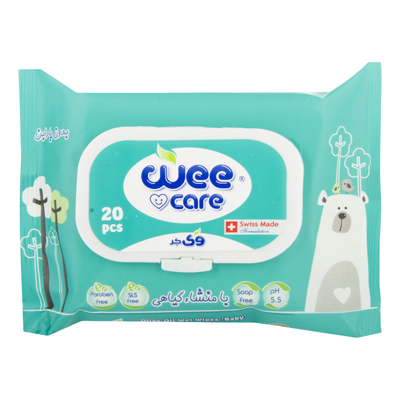 دستمال مرطوب کودک وی کر مدل عصاره آلوئه ورا و روغن زیتون بسته 20 عددی