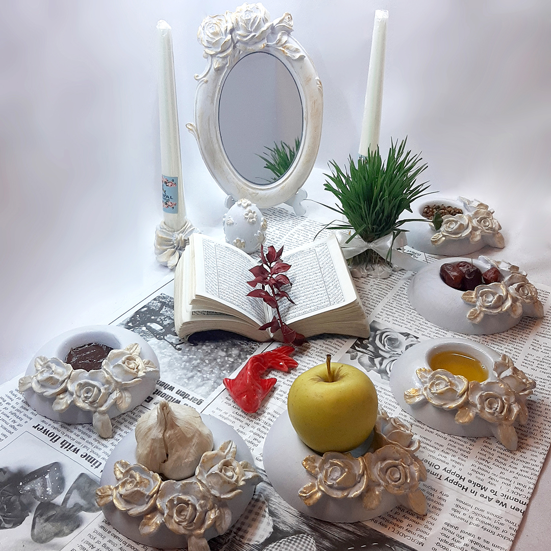 مجموعه ظروف هفت سین 10 پارچه مدل گل رز برجسته