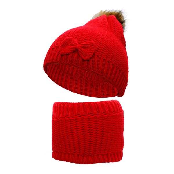 ست کلاه و شال گردن بافتنی دخترانه مدل SAM کد 152 رنگ قرمز