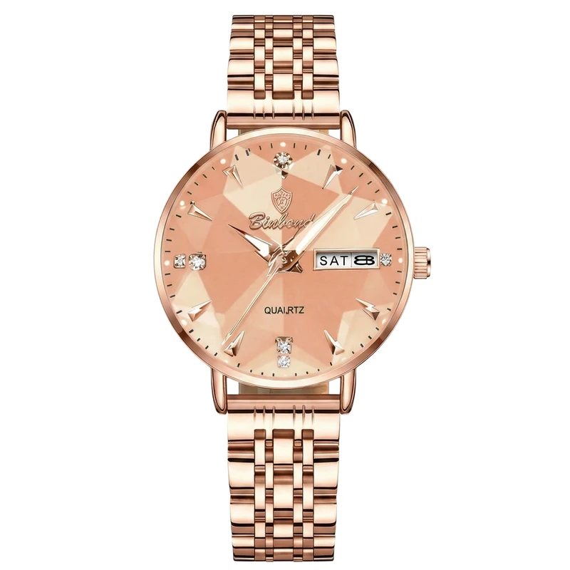 ساعت مچی عقربه‌ای کوارتز زنانه بین باند مدل اسپرت کلاسیک بند استیل قفل مخفی کد 003