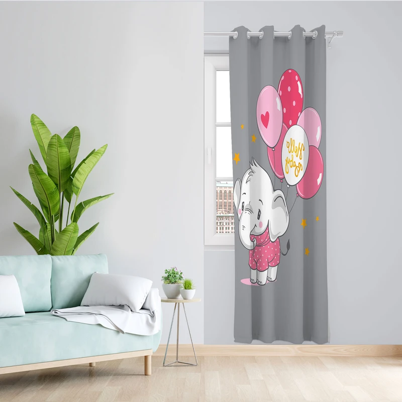  پرده مدل اتاق کودک مخمل پانچی طرح بچه فیل کد 4270 سایز 140x280 سانتی متر