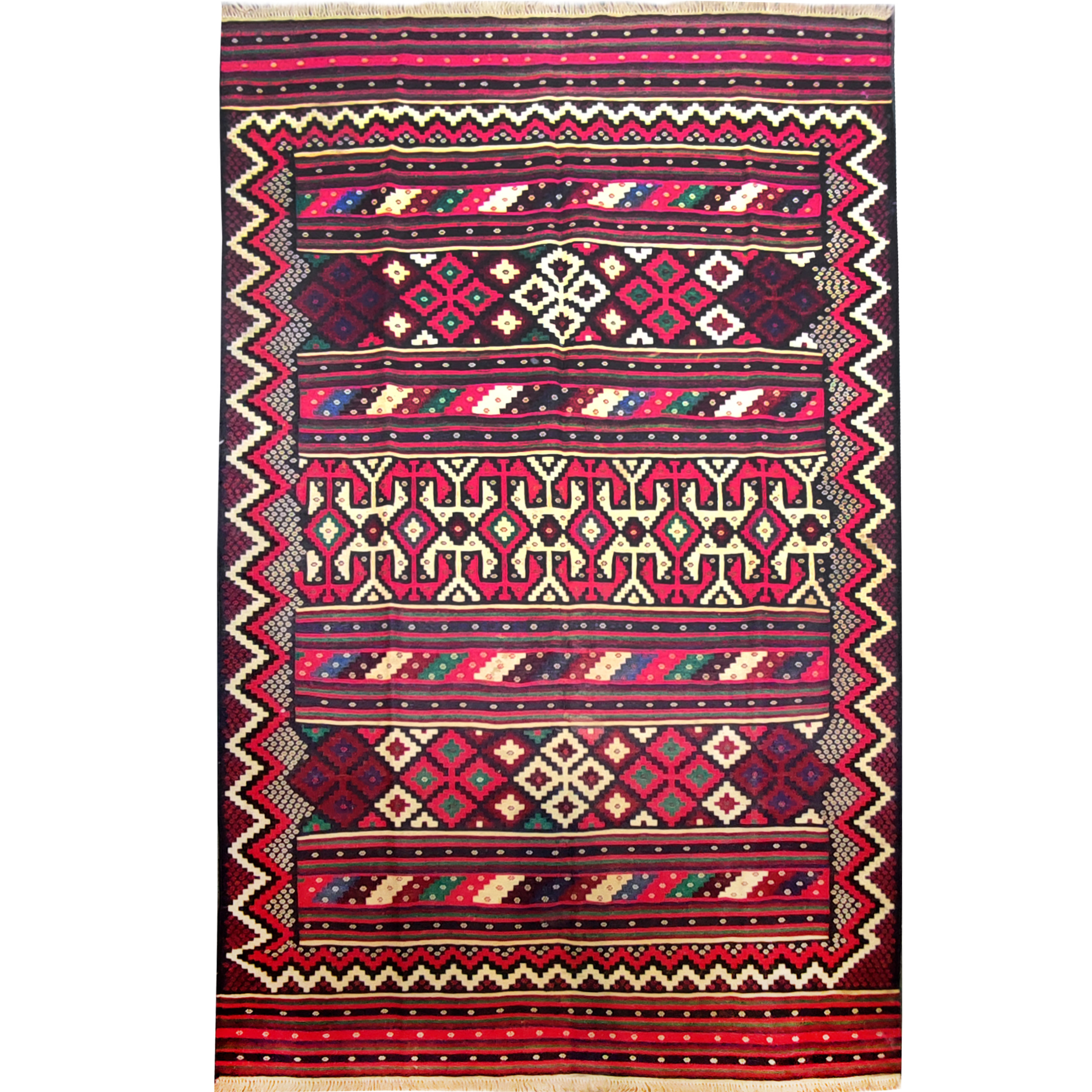 گلیم دستبافت سه و نیم متری طرح هندسی کد AA335