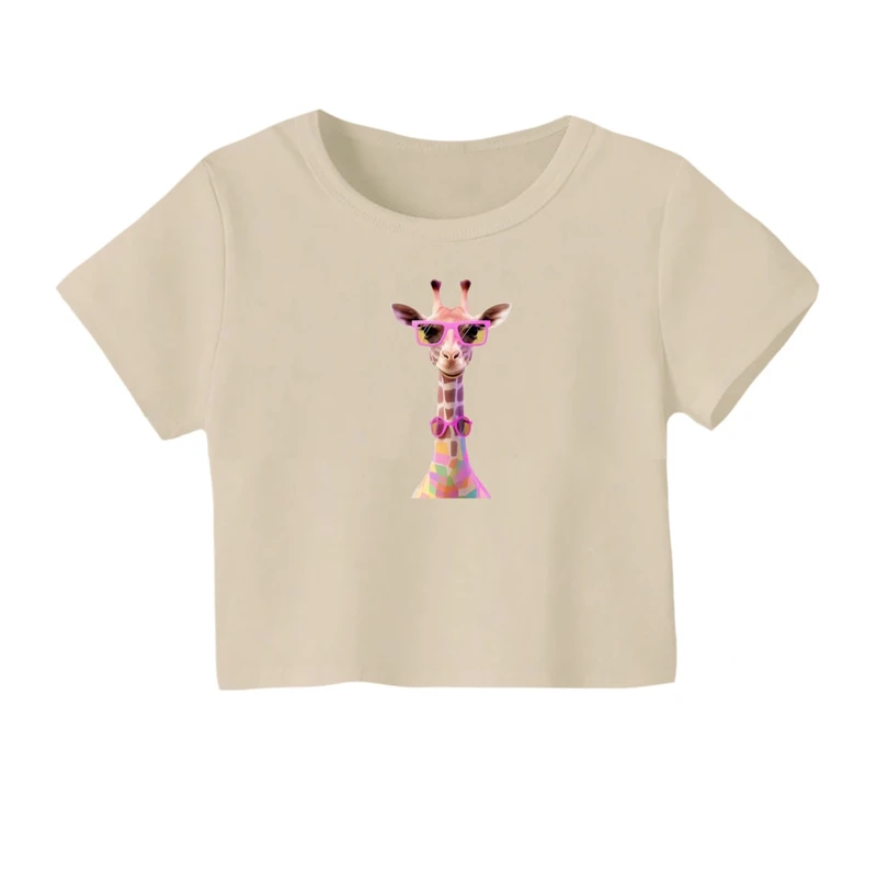 کراپ‌ تی‌شرت آستین کوتاه زنانه مدل زرافه عینکی