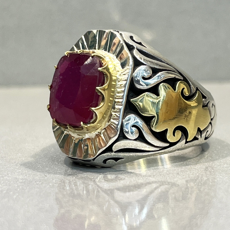 انگشتر نقره مردانه مدل برنجی یاقوت سرخ آفریقایی 9985-3