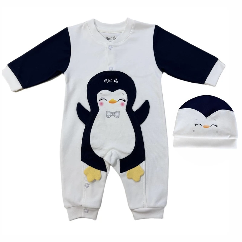سرهمی نوزادی نینی‌کو طرح penguin به همراه کلاه 