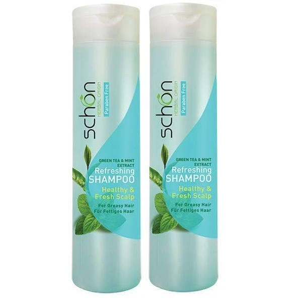 شامپو تقویت کننده مو شون مدل green tea and mint حجم 400 میلی لیتر مجموعه 2 عددی