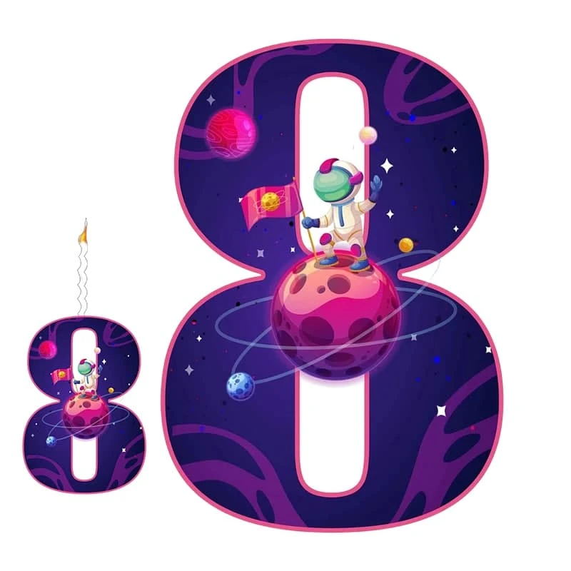 استند تولد مدل عدد 8 طرح فضانورد به همراه شمع