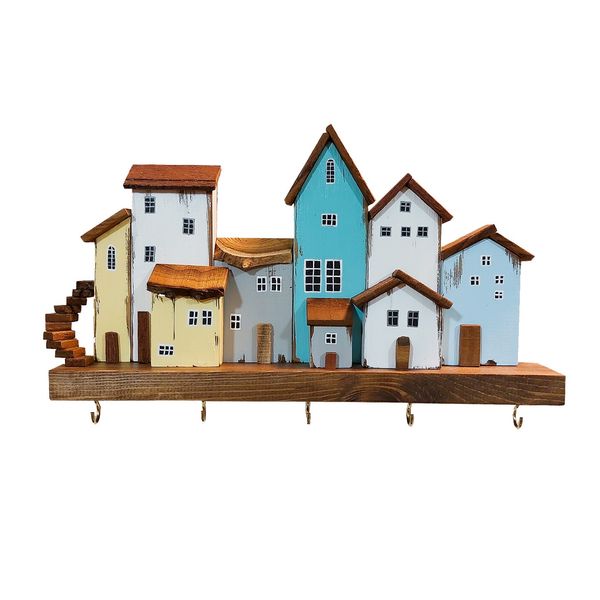 جاکلیدی دیواری چوبی مدل دهکده رویایی کد 5357