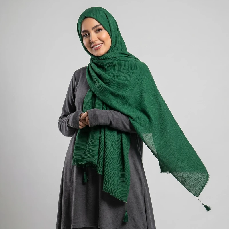 شال زنانه مدل نخی برشکا پلیسه دور دوخت قواره بزرگ