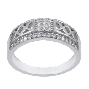 انگشتر نقره زنانه بازرگانی میلادی مدل آبکاری رادیوم فول نگین بدون ریزش کد AWR_288