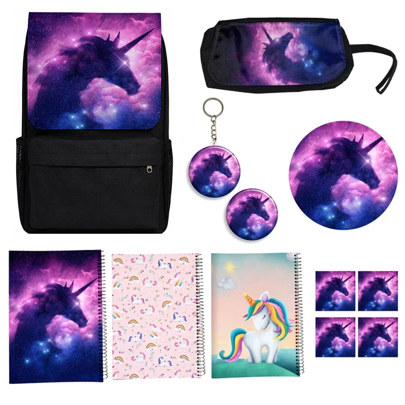 بسته لوازم تحریر طرح یونیکورن تک شاخ مدل Unicorn کد A4 مجموعه 12 عددی