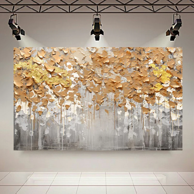  تابلو بوم طرح مخمل انتزاعی مدل گلبرگ طلایی کد PD130295