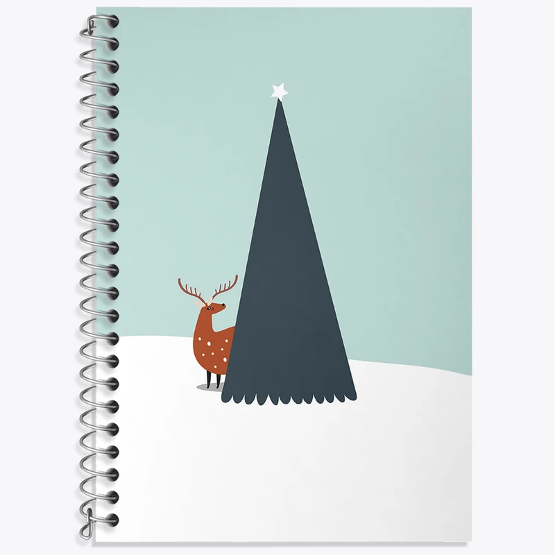 دفتر زبان 50 برگ خندالو مدل سه خط طرح گوزن و کاج کد N2556