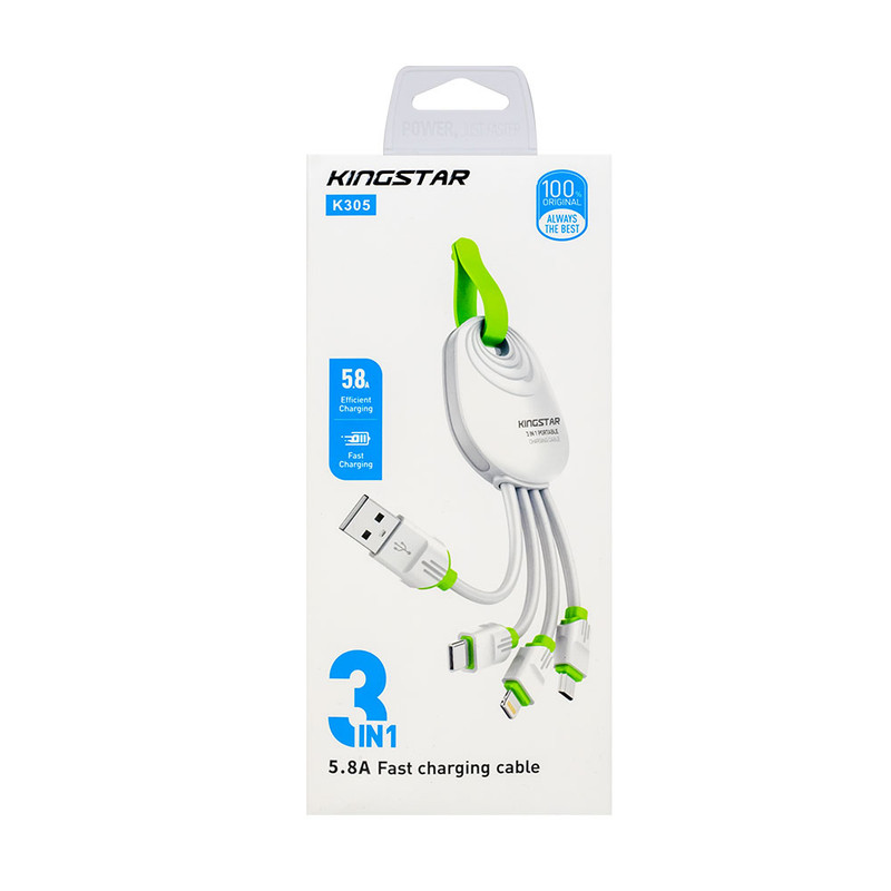 کابل تبدیل USB به USB-C/MicroUSB/لایتنینگ کینگ استار مدل K305 طول 0.15 متر