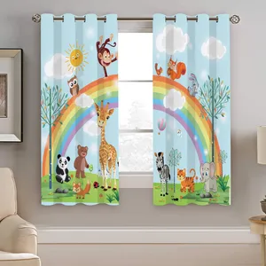 پرده نیروانا طرح رنگین کمان و حیوانات کودک مدل هازان کد 8386 سایز 140×200 سانتی متر