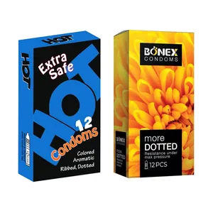 کاندوم بونکس مدل More Dotted بسته 12 عددی به همراه کاندوم هات مدل Extra Safe بسته 12 عددی