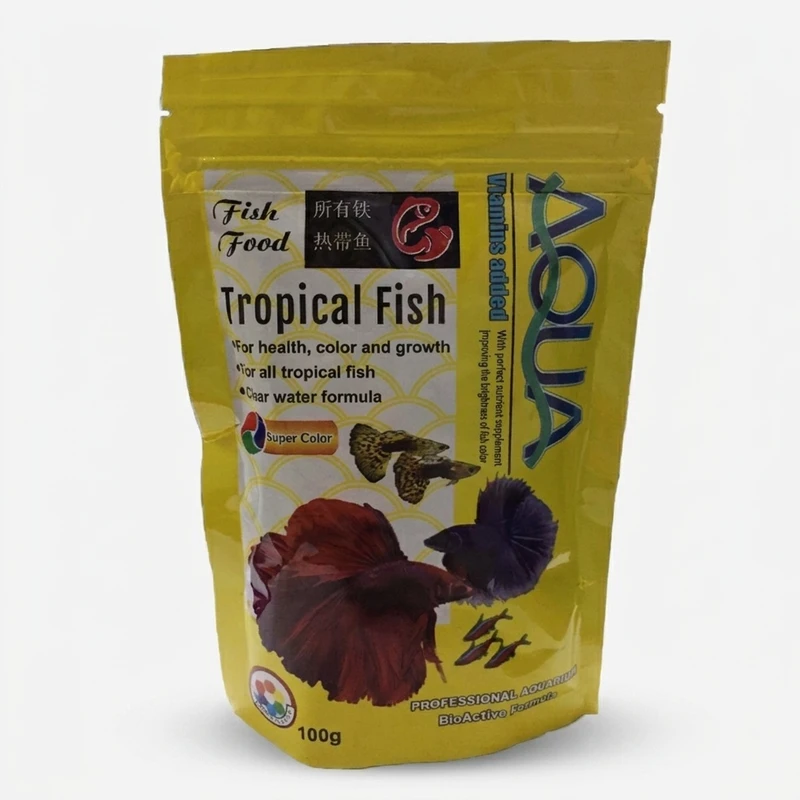 غذای ماهی آکوا مدل tropical fishوزن 100 گرم