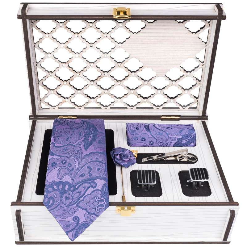 ست کراوات و دستمال جیب و دکمه سردست و گل کت مردانه جیان فرانکو روسی مدل GF-PA740RE-BOX